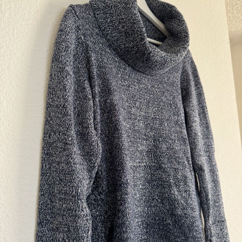 White House Black Market Turtle Neck Sweater Sz L Women Metallic Blue Cotton Ble - Picture 2 of 13